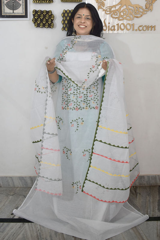 Elegant Kota Kurta & Dupatta set with Hand done Heavy Phool patti work & Cotton Bottom