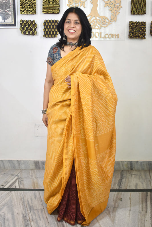 Beautiful Hand Block Printed Chanderi Silk Cotton Saree