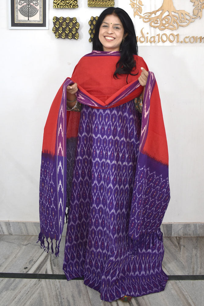 Handwoven  Ikkat Cotton kurta with Woven Ikkat Cotton Dupatta & Bottom