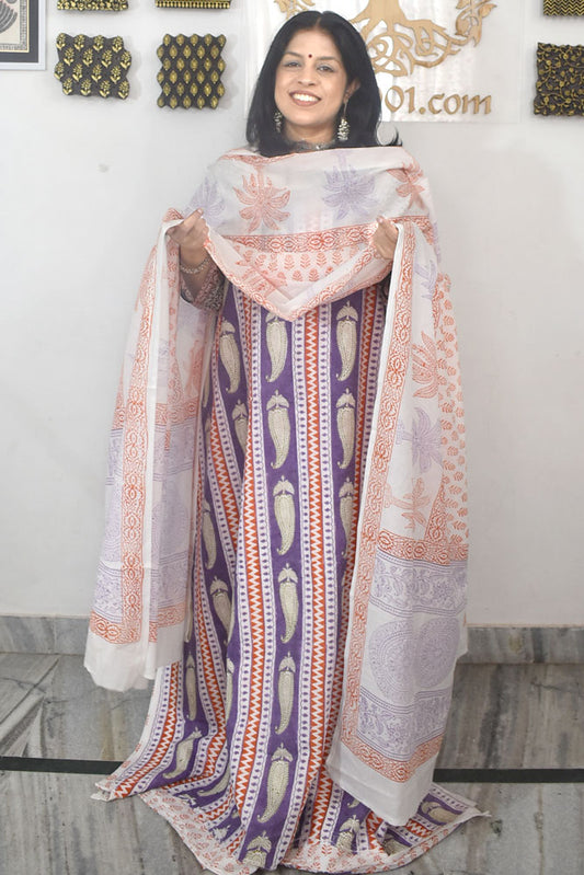 Bagh Hand Block Printed unstitched 3 pc Cotton suit fabric with block print from MP