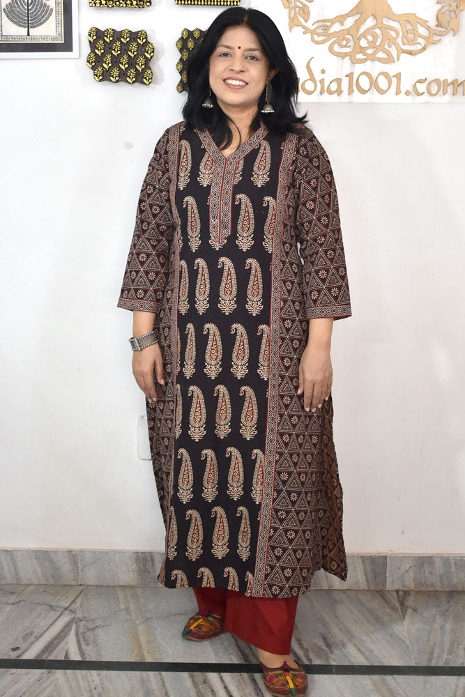 Designer Hand Block Printed Ajrakh cotton Kurta - Size 38 to 48( all sizes)