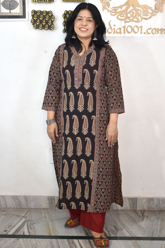 Designer Hand Block Printed Ajrakh cotton Kurta - Size 38 to 48( all sizes)