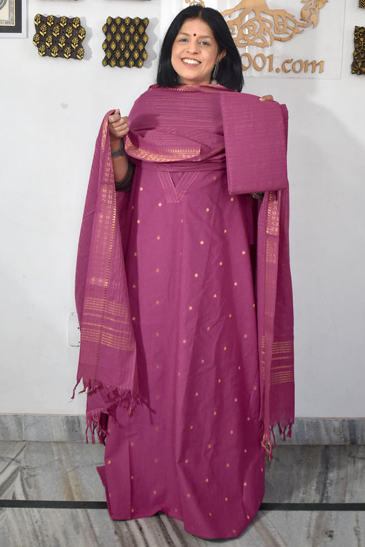Elegant Hand Block print cotton suit with Cotton dupatta