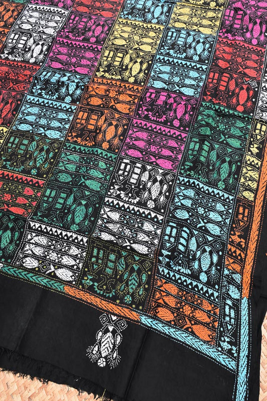 Beautiful Tussar Silk Dupatta with Nakkshi Kantha work