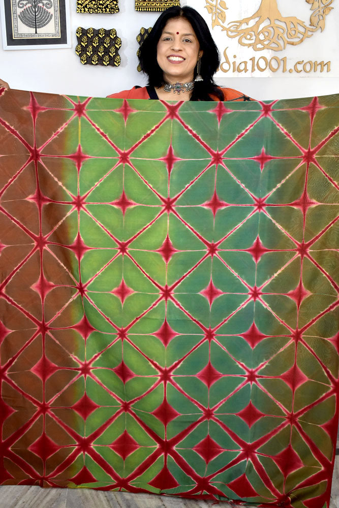 Stunning Hand Crafted Clamp Dyed Chanderi Kurta & cotton pant Unstitched sets