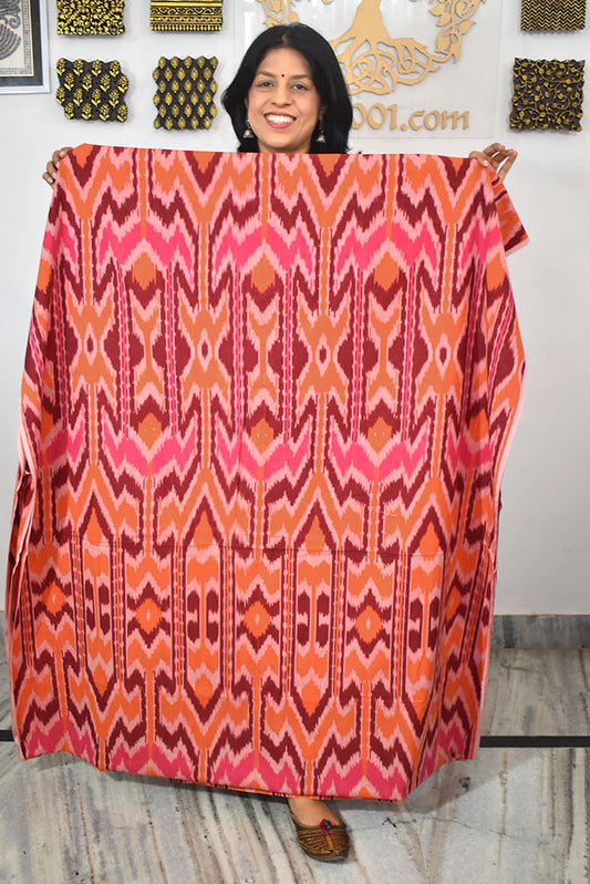 Multicolor Ikat Cotton Handloom 2.5mts Fabric with Uzbekistan Pattern Design
