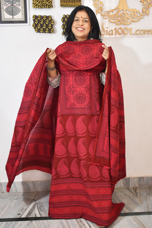 Bagh Hand Block Printed unstitched 3 pc Cotton suit fabric with Placement block print from MP