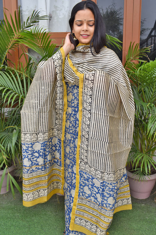 Bagru Hand Block Printed Chanderi unstitched suit fabric