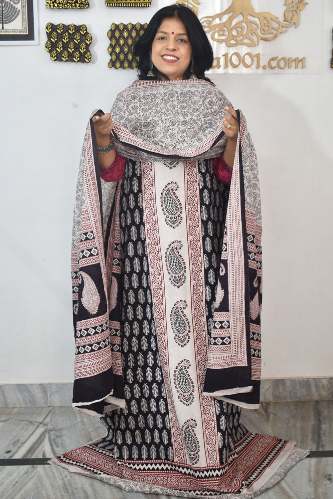 Bagh Hand Block Printed unstitched 3 pc Cotton suit fabric with Placement block print from MP