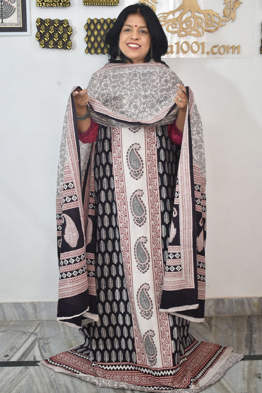 Bagh Hand Block Printed unstitched 3 pc Cotton suit fabric with Placement block print from MP
