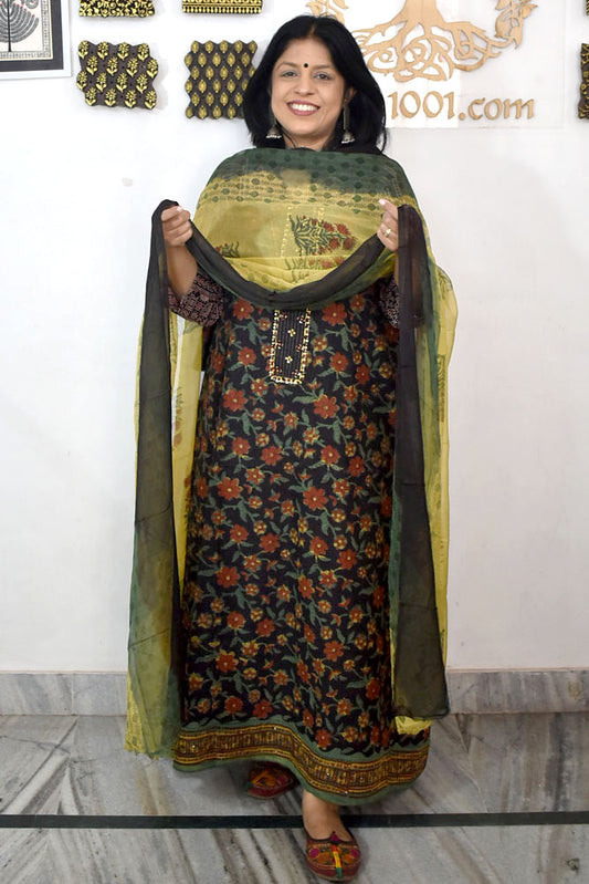 Designer Cotton Unstitched Suit Fabric with Embroidery & Chiffon dupatta