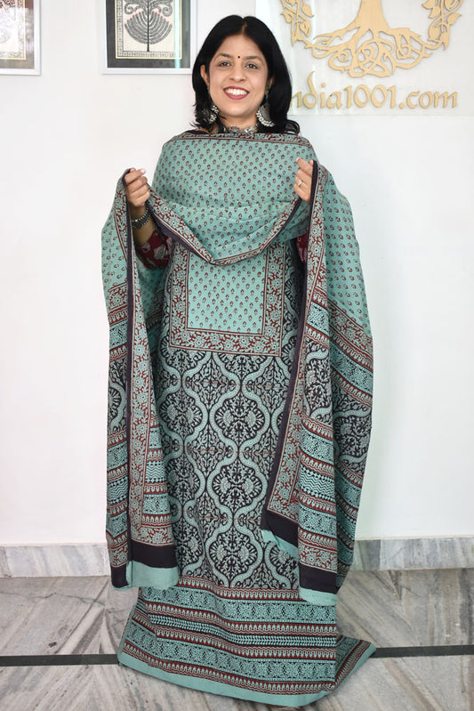 Bagh Hand Block Printed unstitched 3 pc Cotton suit fabric with Placement block print from MP
