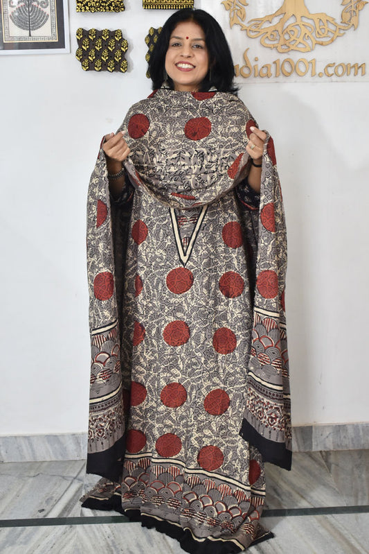 Beautiful Vanaspati Ajrakh Hand Block Printed Modal Silk set with bottom