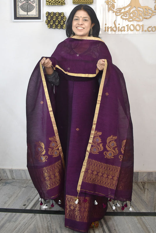 Kalakriti : Beautiful Hand Woven Pure Linen Jamdani Kurta Fabric & Dupatta set