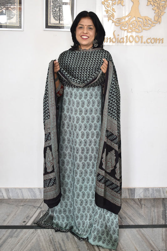 Bagh Hand Block Printed unstitched 3 pc Modal silk suit fabric from MP