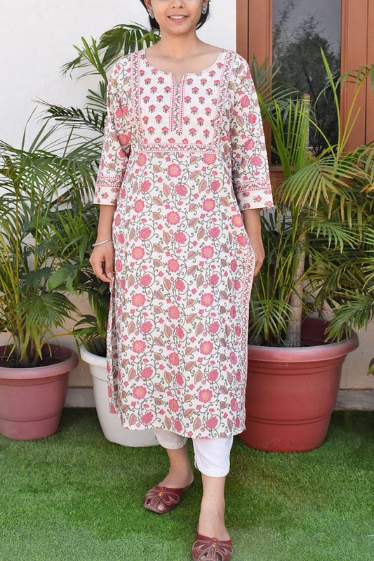 Beautiful Cotton Kurta with Tagai & Aari work & Embroidered Sequins  Size -  36, 38, 40, 42