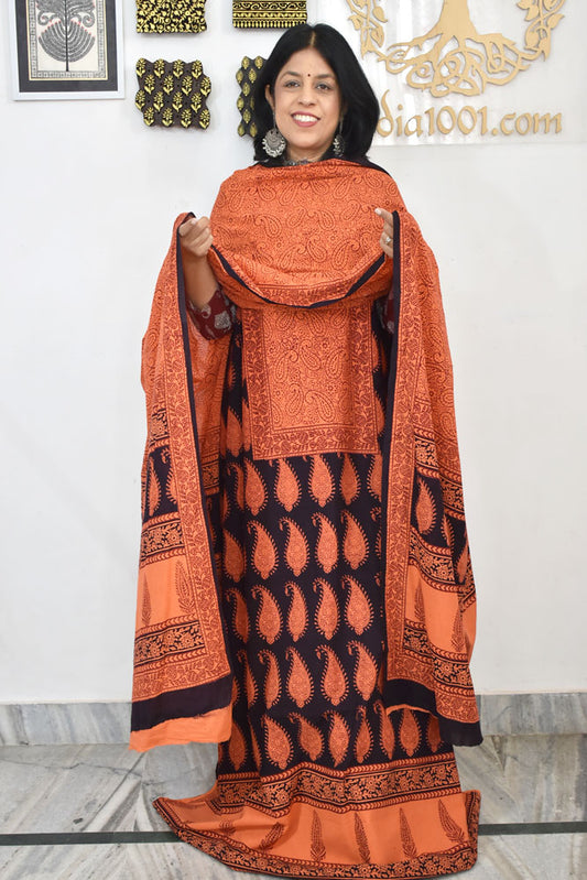 Bagh Hand Block Printed unstitched 3 pc Cotton suit fabric with Placement block print from MP