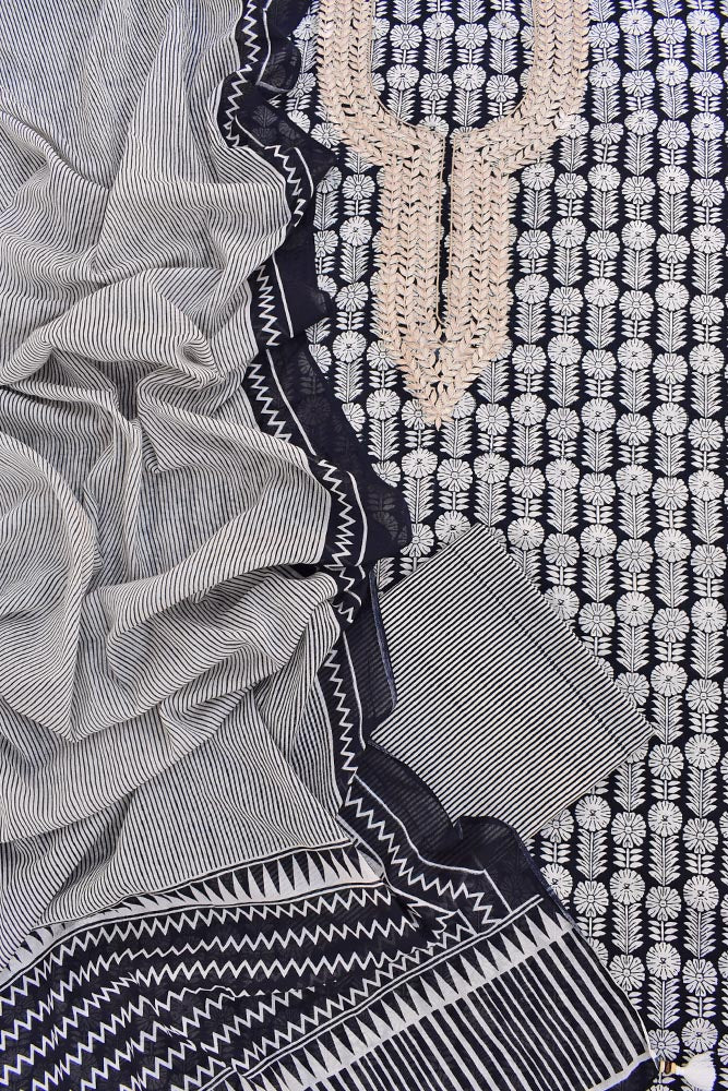 Beautiful Cotton Unstitched Suit Fabric with Gota Patti work & Mul cotton dupatta