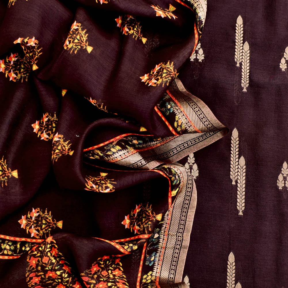 Fine & Elegant Banarasi Silk cotton Suit with a Pure Silk cotton Digital print dupatta