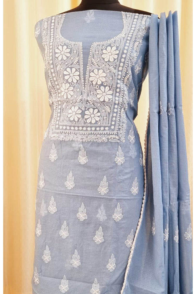 Elegant Kota Doria Kurta & Dupatta Set with Lucknowi Hand Chikankari embroidery