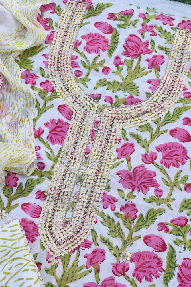 Beautiful Cotton Unstitched Suit Fabric with Gota Patti work