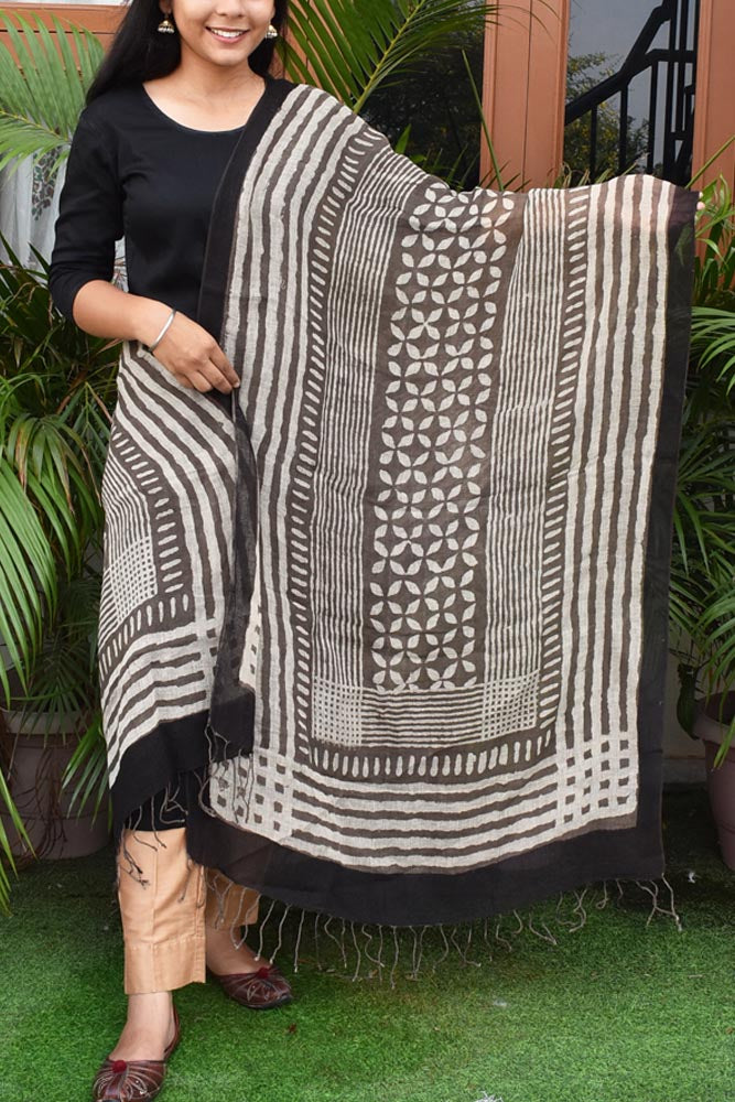 Elegant Hand Block Printed Pure Linen dupatta