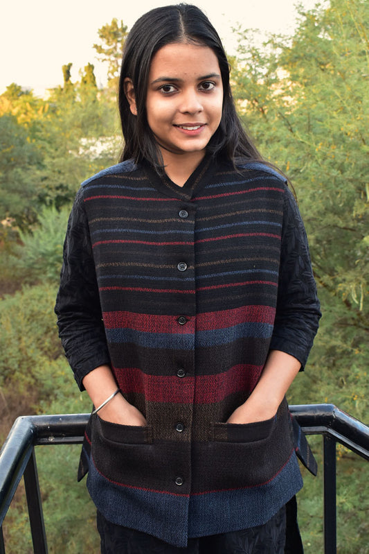 Handwoven Himalayan Wool Jacket with Satin silk inner lining - size 40, 42