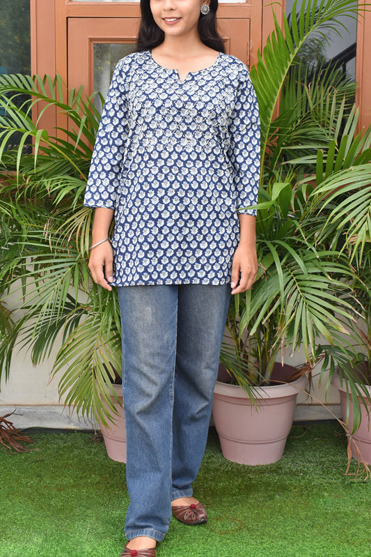 Elegant Short top / Kurta with Kantha & sequins Work  Size - 36, 38, 40, 42, 44