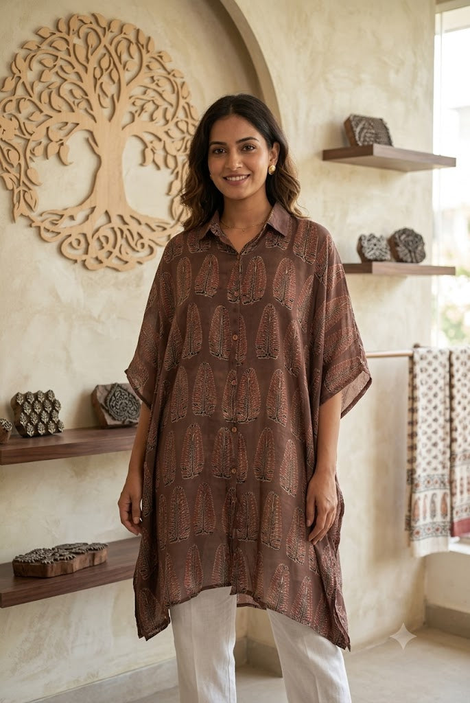 Beautiful Ajrakh Modal Silk Kaftan