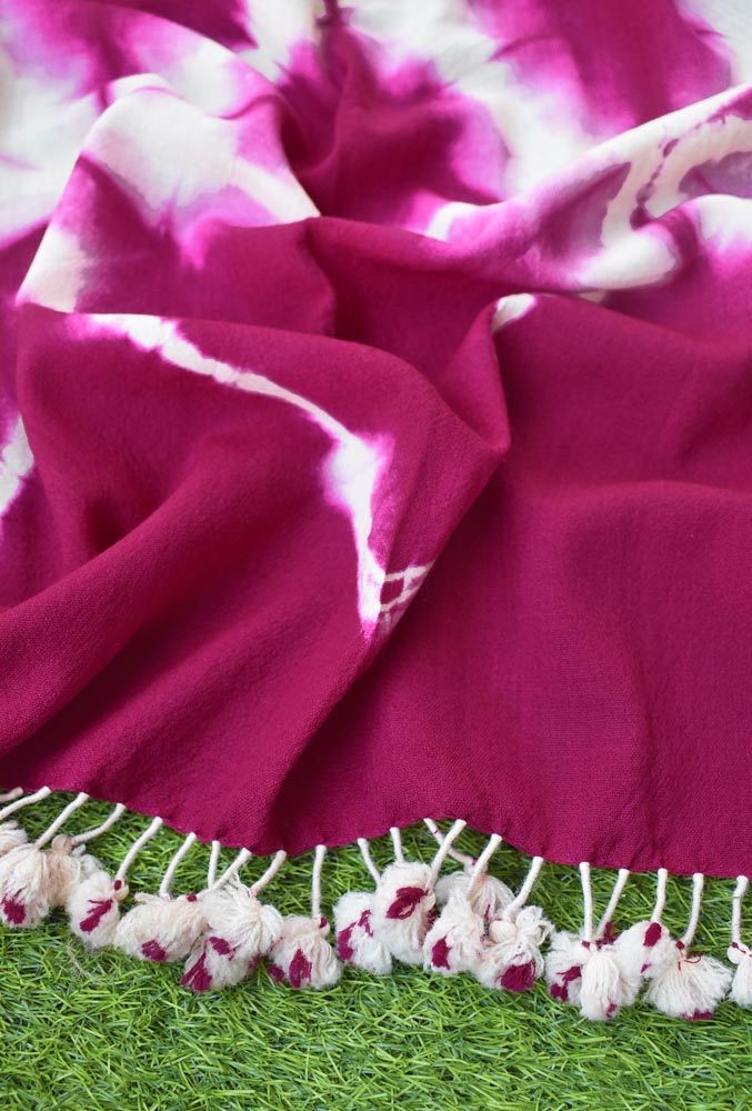 Hand woven Kutch Merino Wool Stole with Shibori Dye & Tassels
