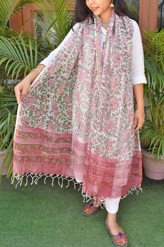 Hand Block Printed Kota Cotton Dupatta