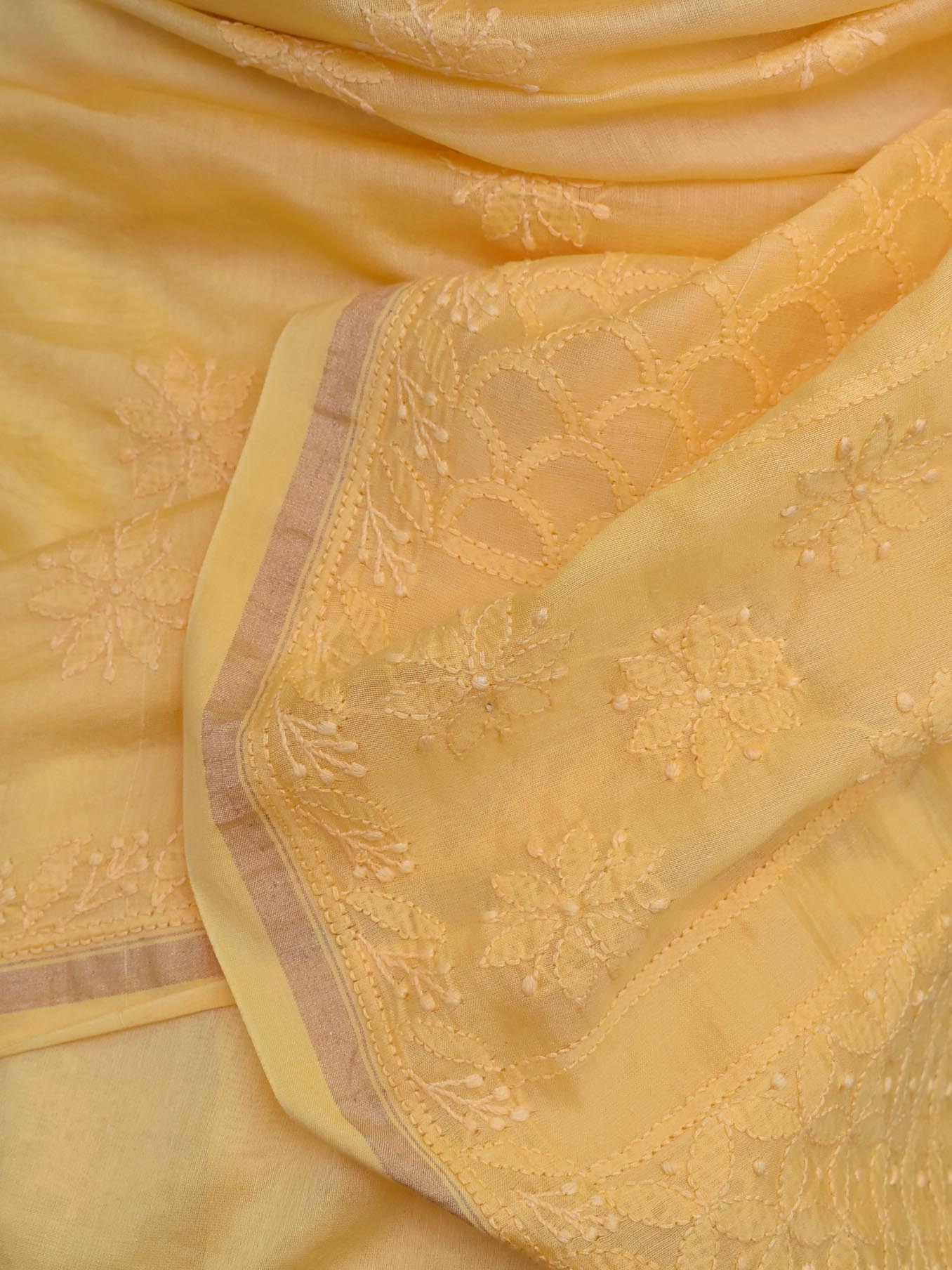 Elegant Ombre-Dyed Chanderi Silk Cotton Saree with Lucknowi Chikankari work