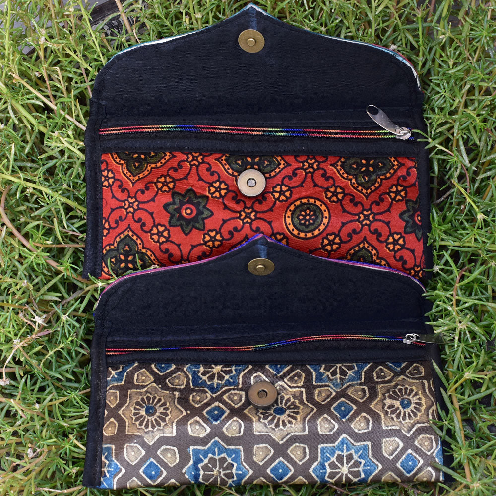 Set of 2 - Handcrafted Kutch Leather Punch work &Ajrakh Mashroo wallet/purse