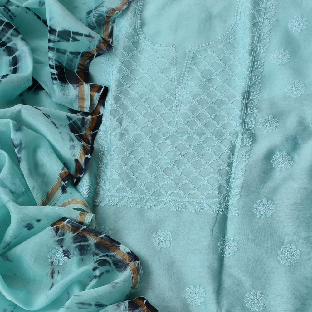 Elegant Chanderi  Kurta & Tie & Dye Dupatta Set with Hand Chikankari Embroidery