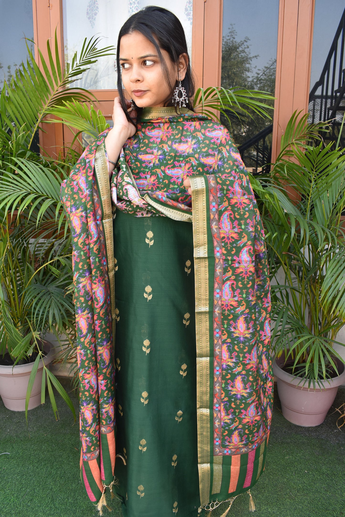 Kashi : Fine & Elegant Banarasi Silk cotton Suit with a Pure Silk cotton Digital print dupatta