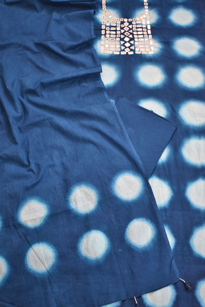 Tie & Dye Clamp Dyed cotton Unstitched Suit with Kutch Mirror work