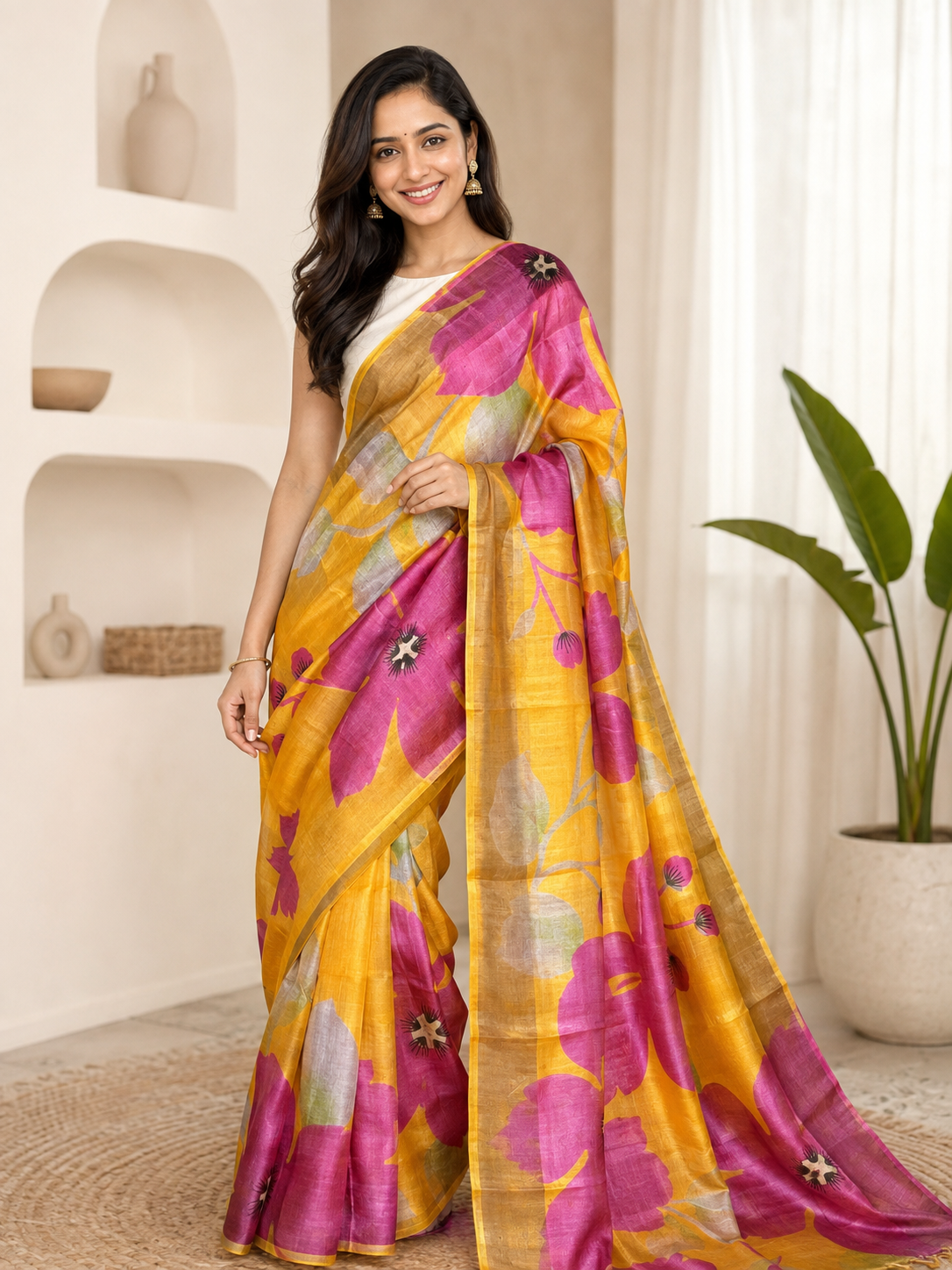 Beautiful Hand Painted Tussar Silk Saree