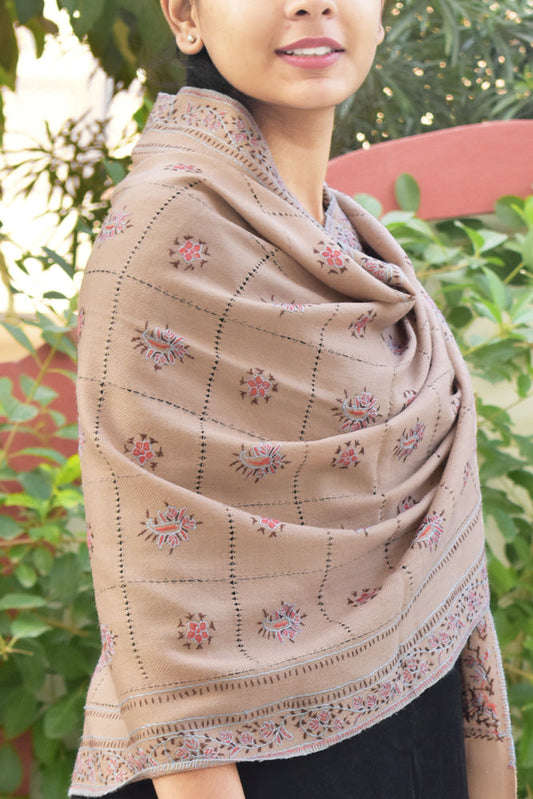 Intricate Kashmiri Sozni Hand Embroidery & Cutwork Work Woolen Stole