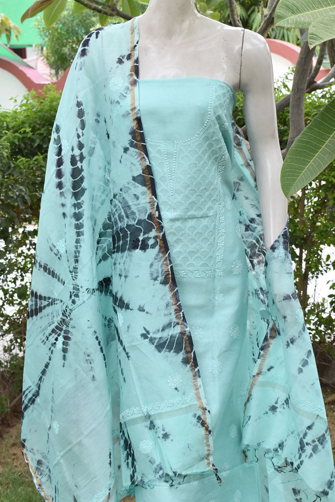 Elegant Chanderi  Kurta & Tie & Dye Dupatta Set with Hand Chikankari Embroidery