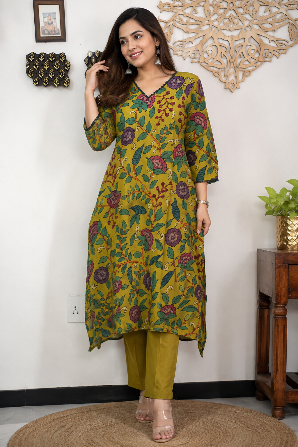 Designer Hand Printed Kalamkari Bangalore silk Kurta