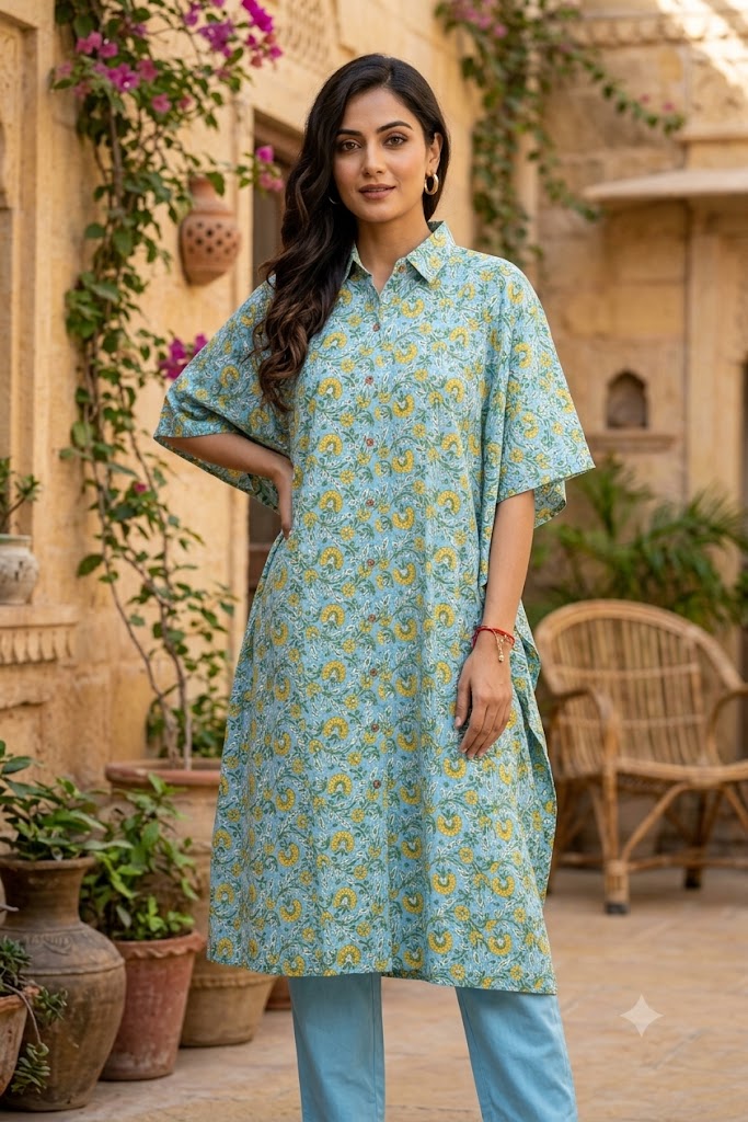 Hand Block Printed Kaftan, Free Size