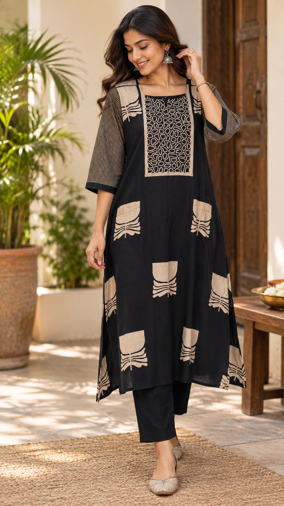 Designer Ajrakh Hand Block Printed Linen Kurta - Size 38 to 46 ( all sizes)