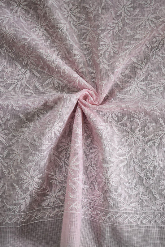 Hand Embroidered Chikankari Tepchi work Kota Doria fabric - (2.8 mtrs )