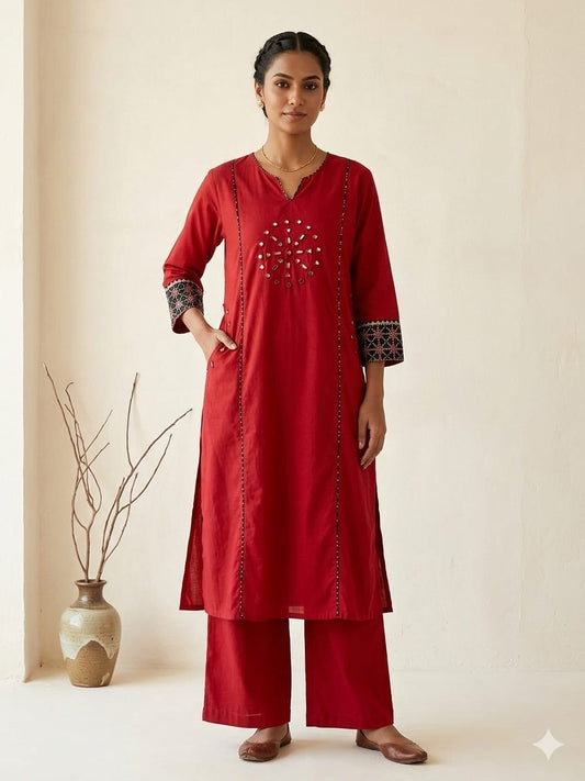 Designer Ajrakh cotton Kurta With Mirror Work - Size 38 to 52 ( all sizes)