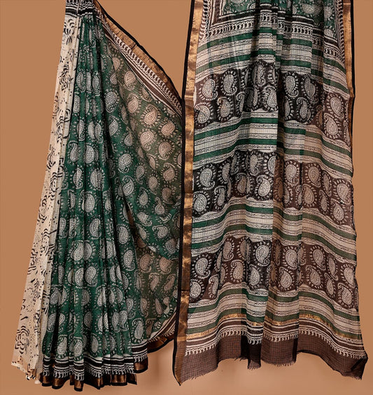 Beautiful Hand Block Printed Kota cotton Saree with zari border