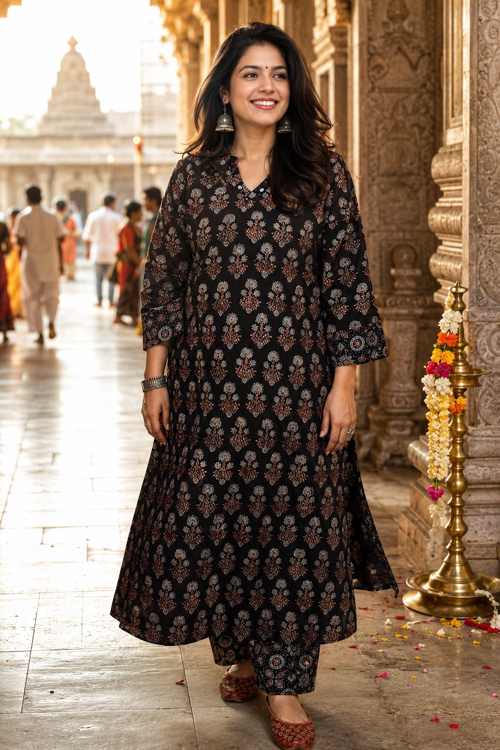 Designer Ajrakh cotton Kurta & Pant With Mirror Work - Size 38 to 46 ( all sizes)