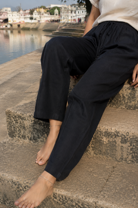 Elegant Linen Cotton Pant - Black