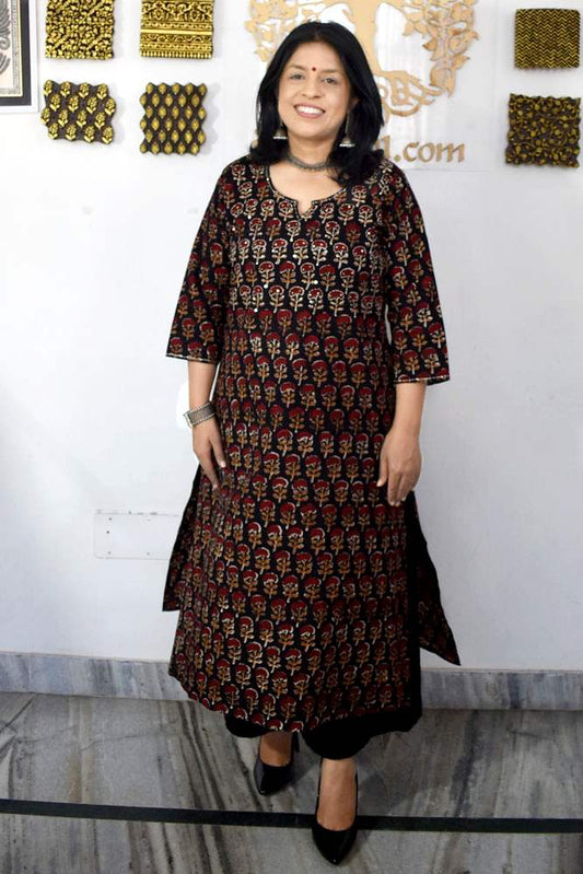Elegant Hand Block Printed Cotton Kurta  - Sizes 38 - 46