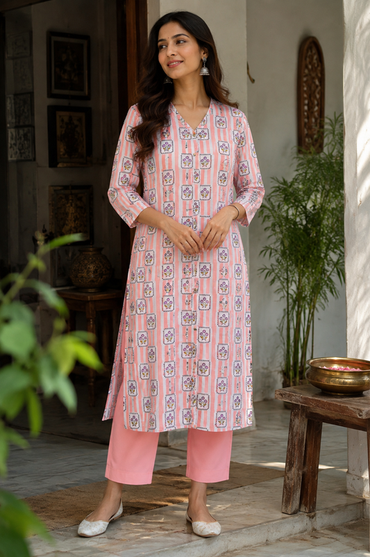 Designer Hand Block Printed Cotton Kurta - Size 40 to 44 ( all sizes)