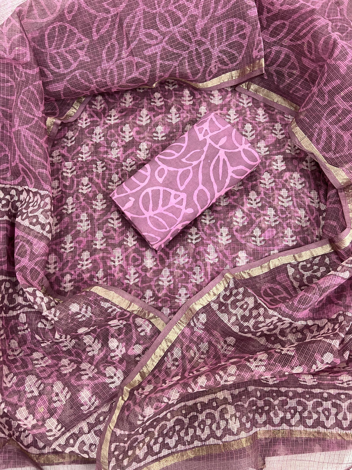 Beautiful Hand Block printed Kota Doria cotton suit